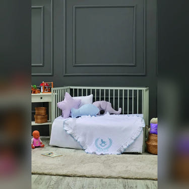 Lucky Colt Embroidered Muslin Baby Blanket, 33x33 in