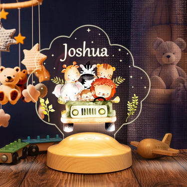 Safari Jungle Animals Light, Baptism Gift, Personalized LED Animal Lamp by Drn Gift Store