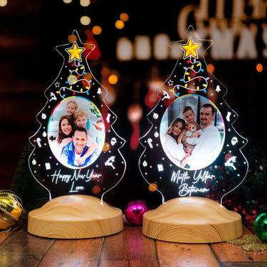 Personalized Christmas Tree Photo LED Lamp, Custom Engraved Gift by Drn Gift Store