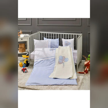 Balloon Embroidered Cotton Baby Duvet Cover Set, 4 Pieces