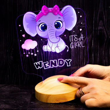 Personalized Elephant Night Light, Nursery Decor, Baby Shower Gift by Drn Gift Store