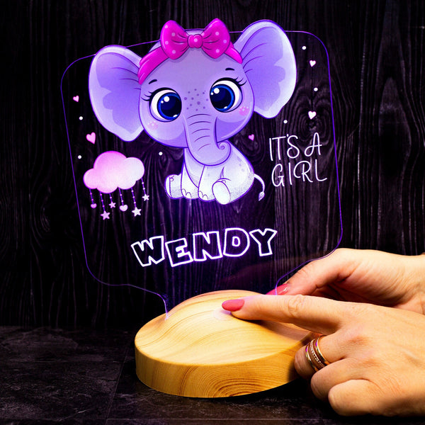 Personalized Elephant Night Light, Nursery Decor, Baby Shower Gift by Drn Gift Store