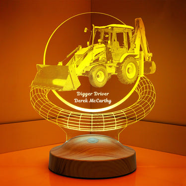 Excavator 3D LED Lamp, Personalized Digger Lamp by Drn Gift Store