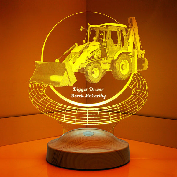 Excavator 3D LED Lamp, Personalized Digger Lamp by Drn Gift Store