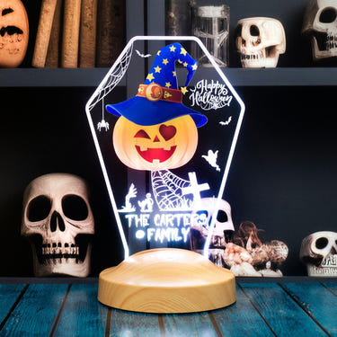 Personalized Halloween Tombstone LED Night Light: Custom Acrylic Pumpkin Decor by Drn Gift Store