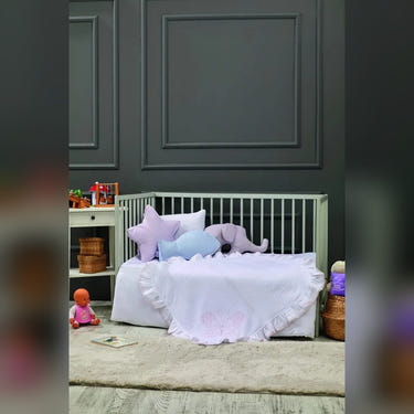 Butterfly Embroidered Muslin Baby Blanket, 33x33 in