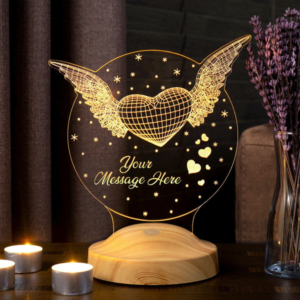 Heart With Wings 3D Led Lamp, Mothers Day Gift, Valentines Gift by Drn Gift Store