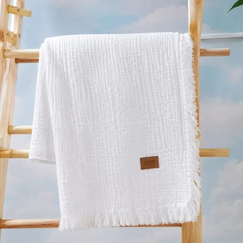 Cloud Muslin Baby Blanket, 35x43 in by LaFiny, White #white