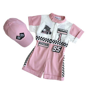 Costumes Club Handmade Race Car Driver Costume for Toddlers - Halloween Costume, Cars Boys Racing Outfit, Toddler Racer Suit by Costumes Club, Pink & White #pink&white