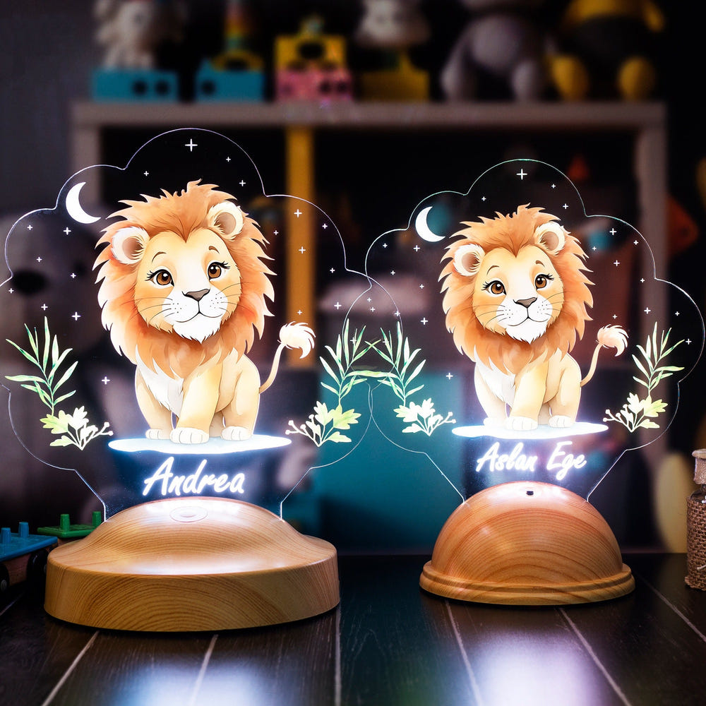 Personalized Lion Night Light, Baby Nursery Decor, Jungle Animal Lamp by Drn Gift Store