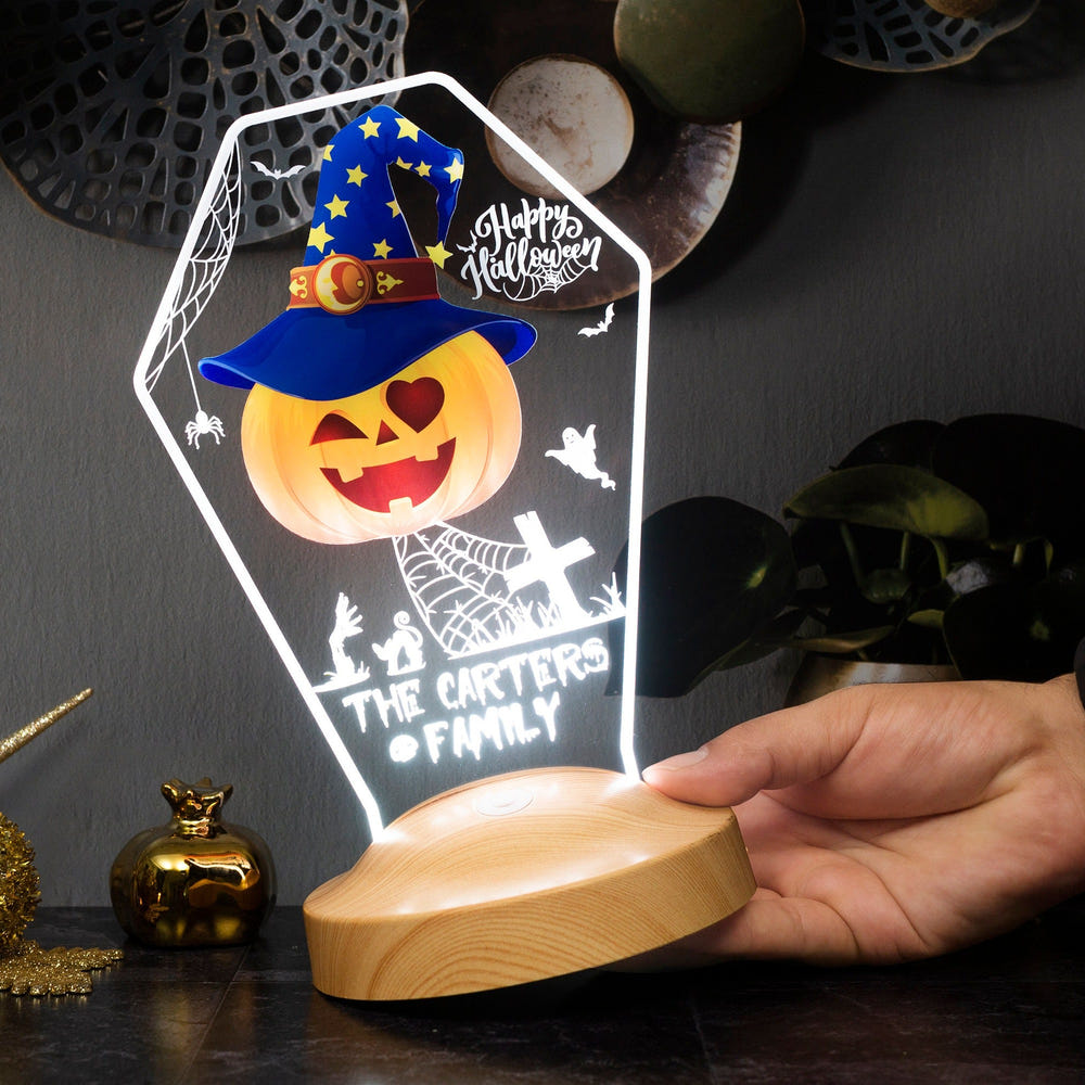 Personalized Halloween Tombstone LED Night Light: Custom Acrylic Pumpkin Decor by Drn Gift Store