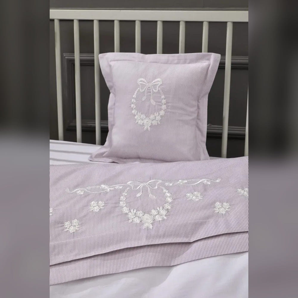 Laurel Bow Embroidered Cotton Baby Duvet Cover Set, 4 Pieces