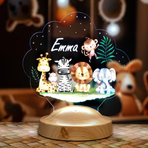 Safari Jungle Animals Light, Baptism Gift, Personalized LED Animal Lamp by Drn Gift Store