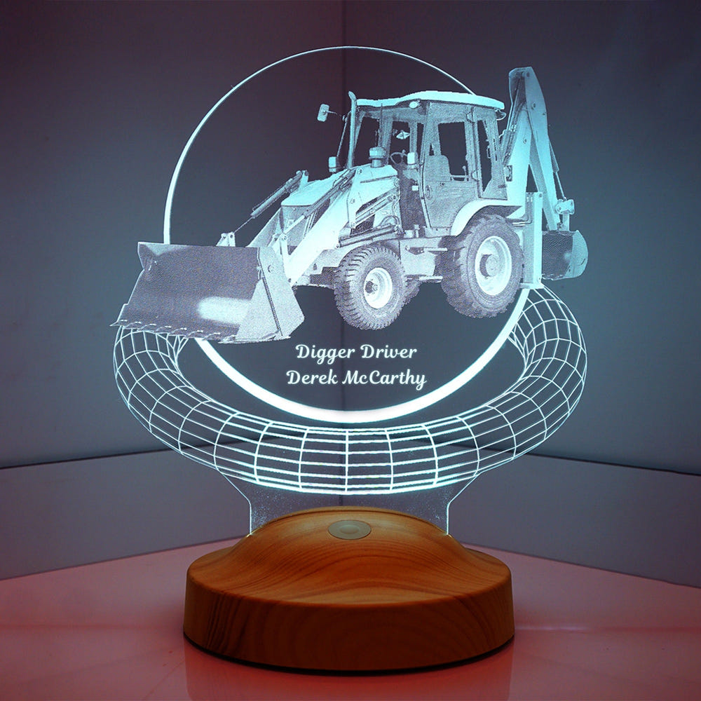Excavator 3D LED Lamp, Personalized Digger Lamp by Drn Gift Store