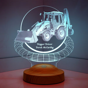 Excavator 3D LED Lamp, Personalized Digger Lamp by Drn Gift Store