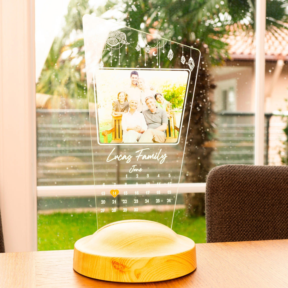 Personalized Photo Calendar Night Light, Custom LED Lamp by Drn Gift Store