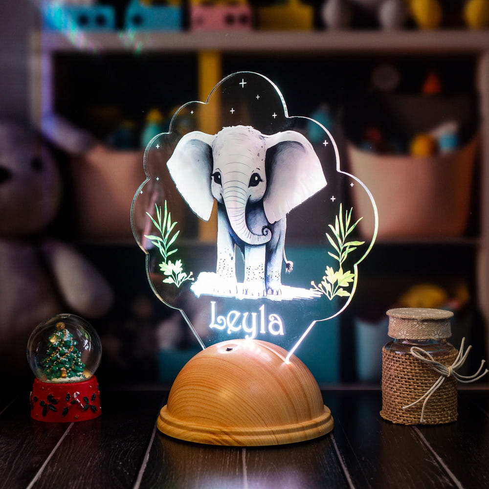 Elephant Night Light Personalized, Cute Elephant Gift for Baby With Name by Drn Gift Store