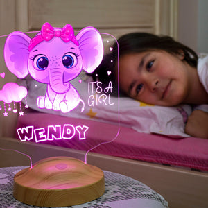 Personalized Elephant Night Light, Nursery Decor, Baby Shower Gift by Drn Gift Store