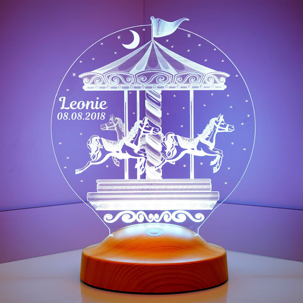 Personalized Vintage Carousel Night Light: LED Nursery Lamp by Drn Gift Store