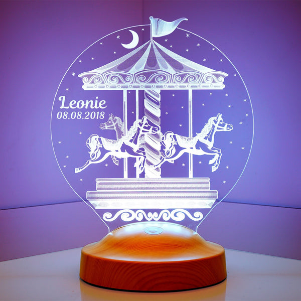 Personalized Vintage Carousel Night Light: LED Nursery Lamp by Drn Gift Store