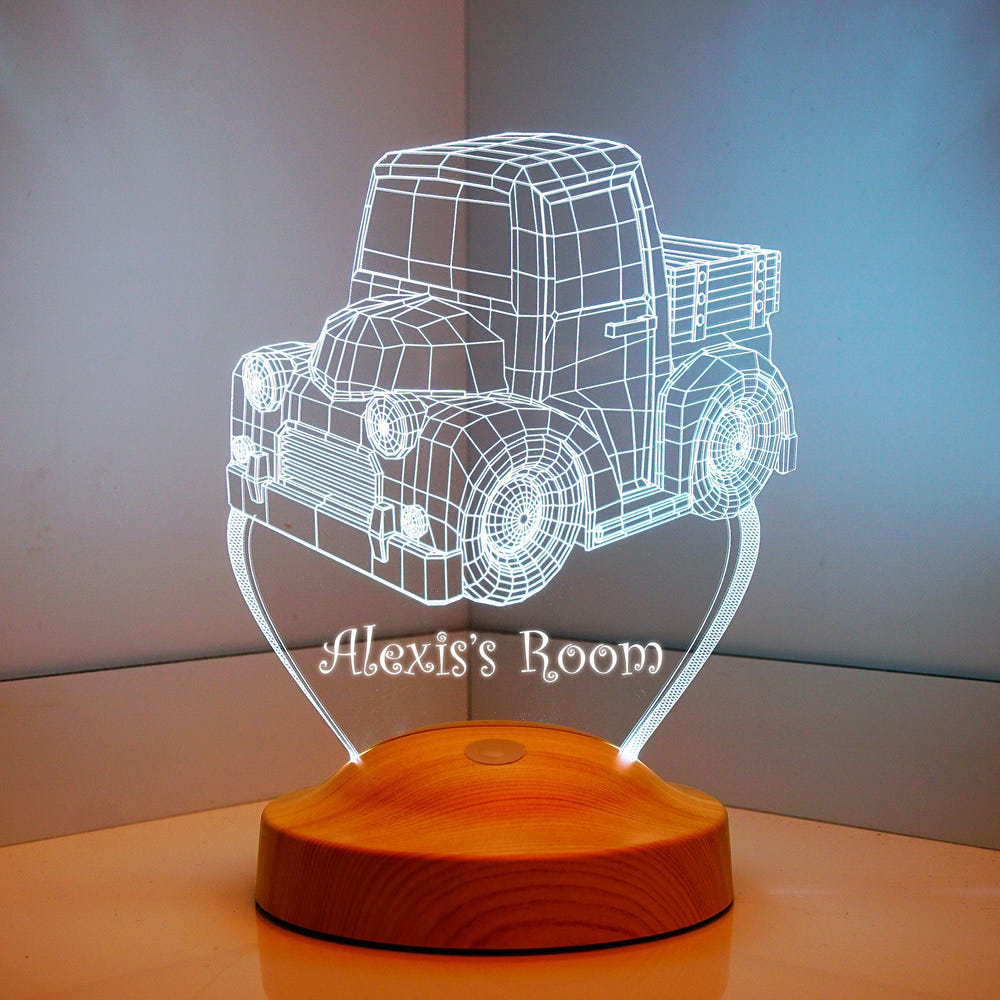 Truck Night Light with Custom Name, Truck Bedside Lamp, Nursery Decor by Drn Gift Store
