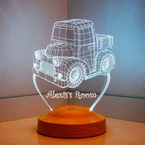 Truck Night Light with Custom Name, Truck Bedside Lamp, Nursery Decor by Drn Gift Store