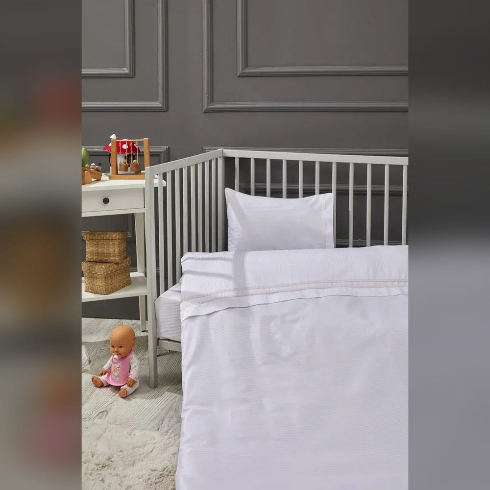 Elegant Stripe Embroidered Bamboo Baby Duvet Cover Set, 3 Pieces