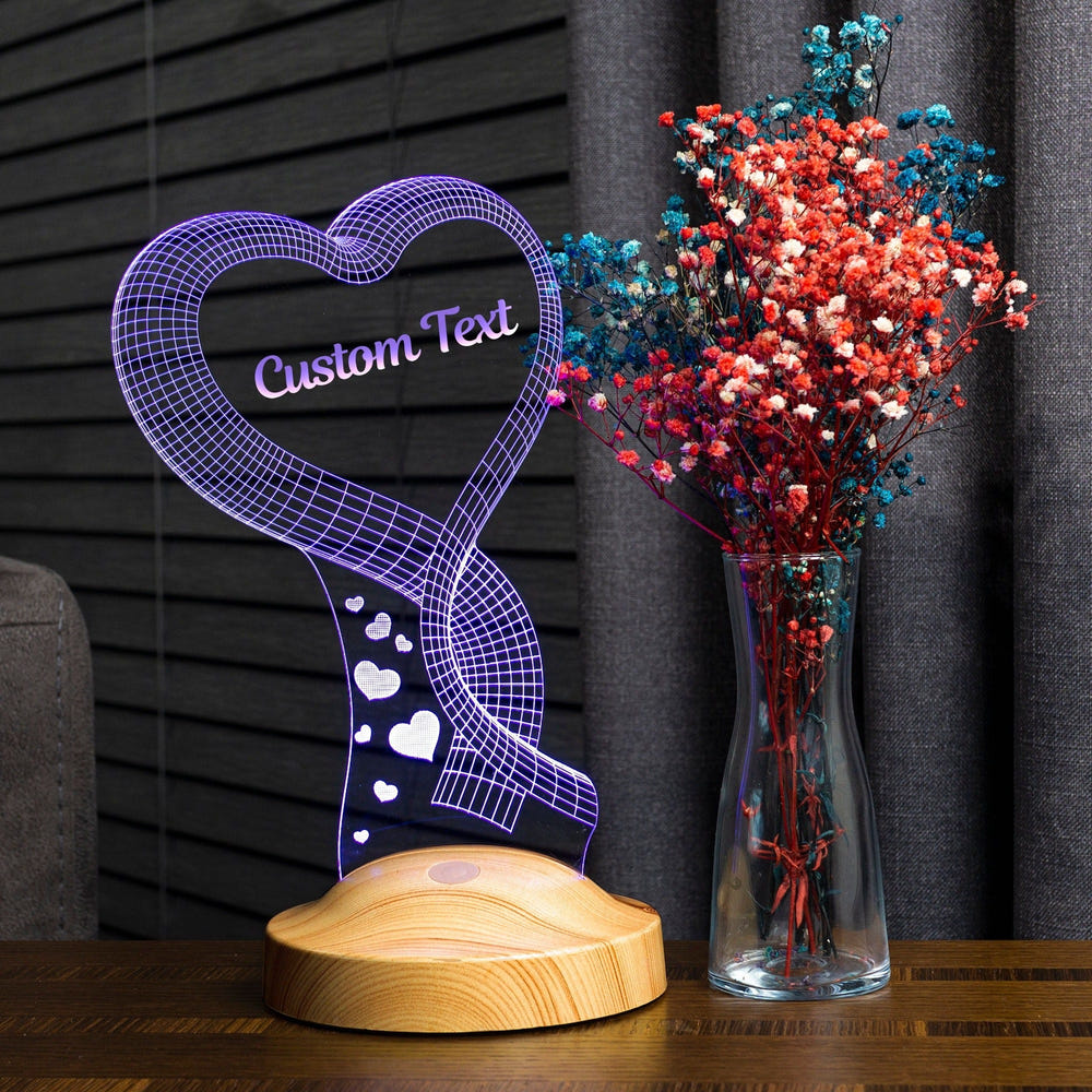 Personalized Anniversary Gift, 3D Heart Night Light, Valentines Gift by Drn Gift Store