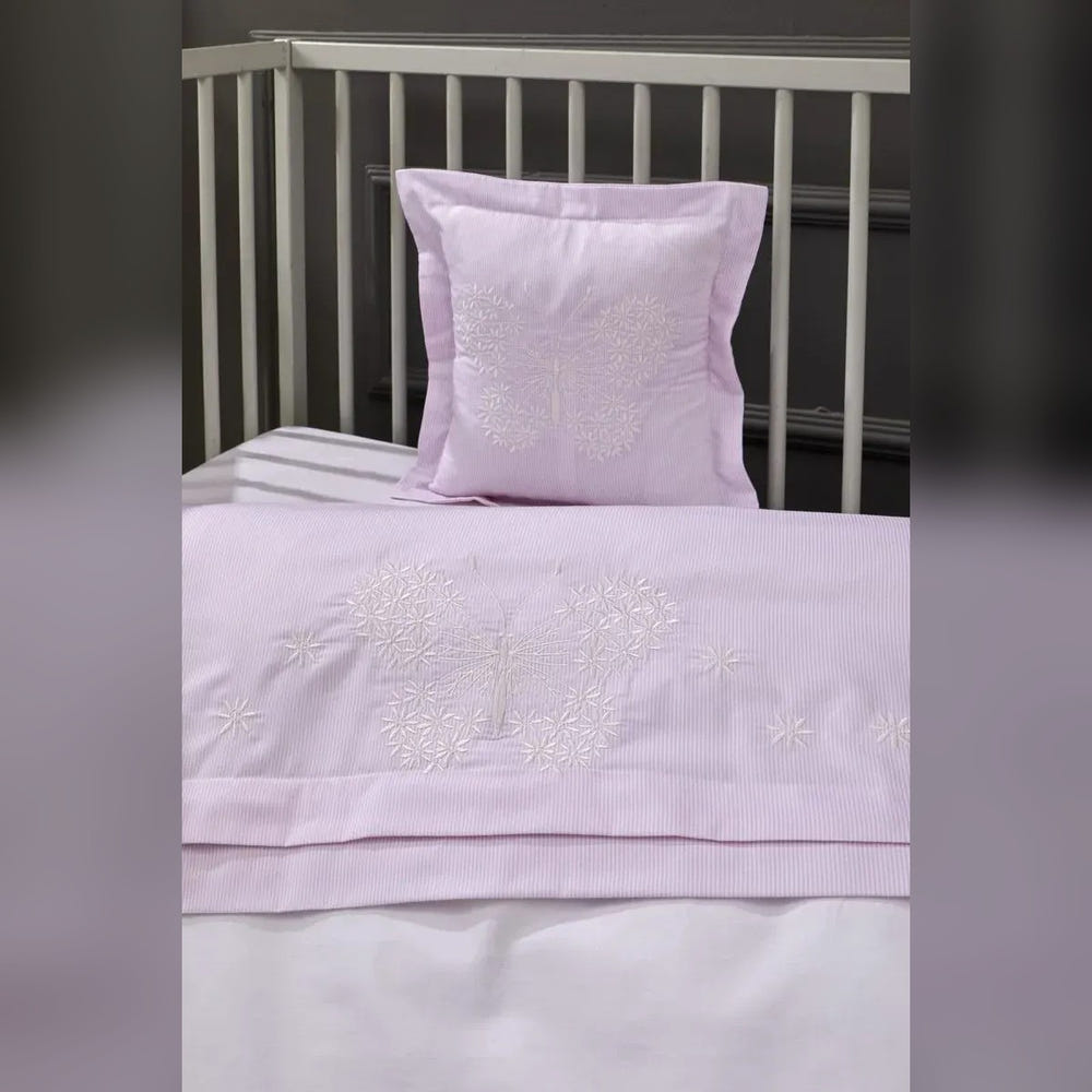 Butterfly Embroidered Cotton Baby Duvet Cover Set, 4 Pieces