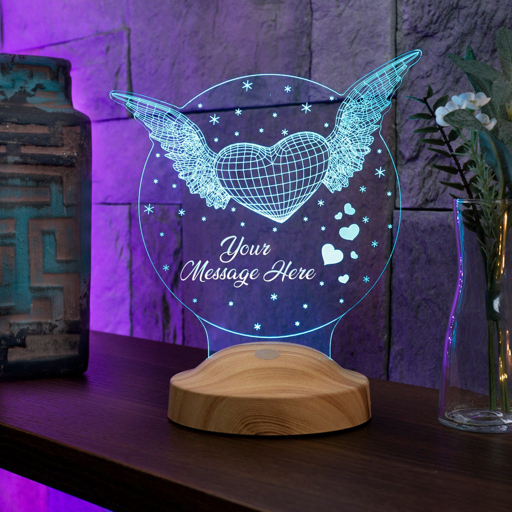 Heart With Wings 3D Led Lamp, Mothers Day Gift, Valentines Gift by Drn Gift Store