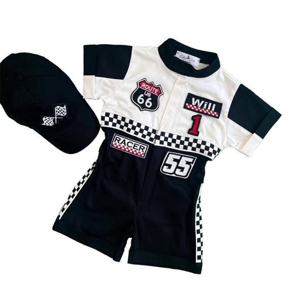 Costumes Club Handmade Race Car Driver Costume for Toddlers - Halloween Costume, Cars Boys Racing Outfit, Toddler Racer Suit by Costumes Club, Black & White #black&white