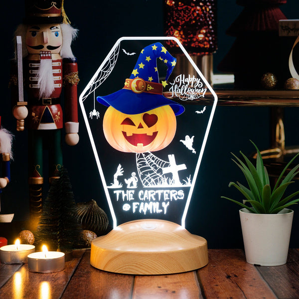 Personalized Halloween Tombstone LED Night Light: Custom Acrylic Pumpkin Decor by Drn Gift Store
