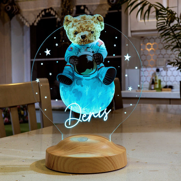 Personalized Teddy Bear Astronaut LED Night Light, Custom Nursery Decor by Drn Gift Store