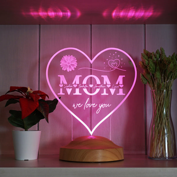 Mothers Day Gift, Mom Personalized Night Light, Heartshaped Custom 3D Lamp by Drn Gift Store