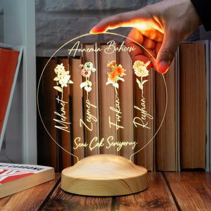 Personalized Mom's Garden Night Light, Custom Flower Led Lamp by Drn Gift Store