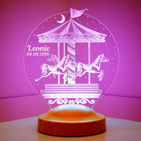 Personalized Vintage Carousel Night Light: LED Nursery Lamp by Drn Gift Store