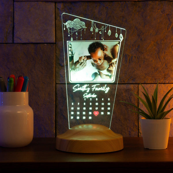 Personalized Photo Calendar Night Light, Custom LED Lamp by Drn Gift Store