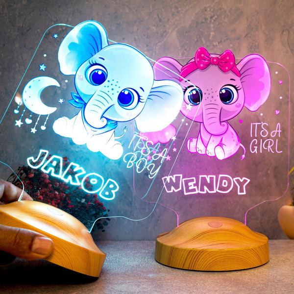 Personalized Elephant Night Light, Nursery Decor, Baby Shower Gift by Drn Gift Store