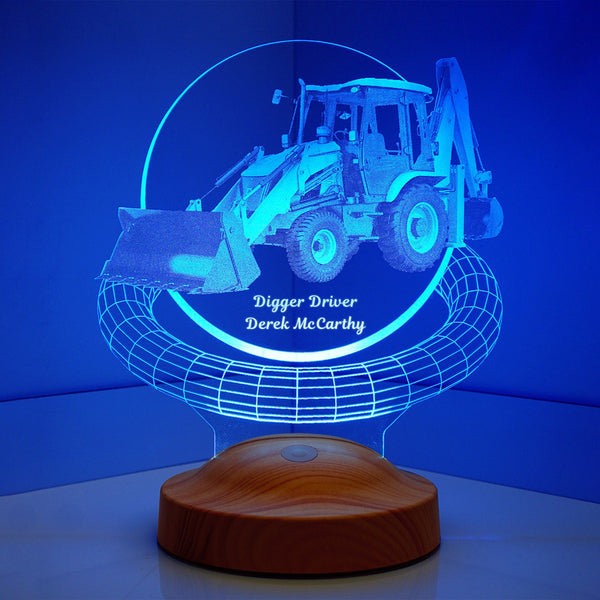 Excavator 3D LED Lamp, Personalized Digger Lamp by Drn Gift Store