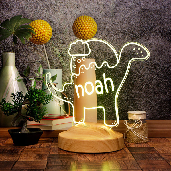 Dino Glow, Personalized LED Dinosaur Night Light for Kids by Drn Gift Store
