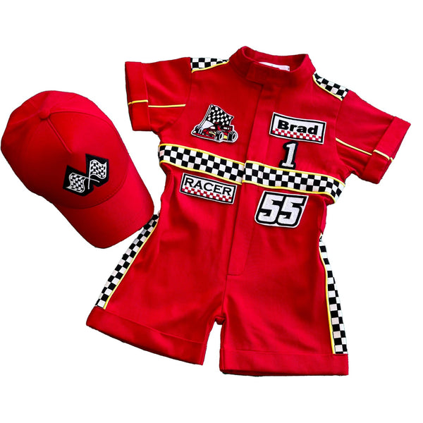 Costumes Club Handmade Race Car Driver Costume for Toddlers - Halloween Costume, Cars Boys Racing Outfit, Toddler Racer Suit by Costumes Club, Red & Gold #red&gold