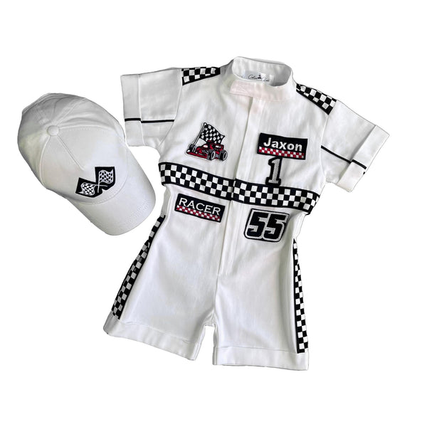 Costumes Club Handmade Race Car Driver Costume for Toddlers - Halloween Costume, Cars Boys Racing Outfit, Toddler Racer Suit by Costumes Club, Pure White #purewhite