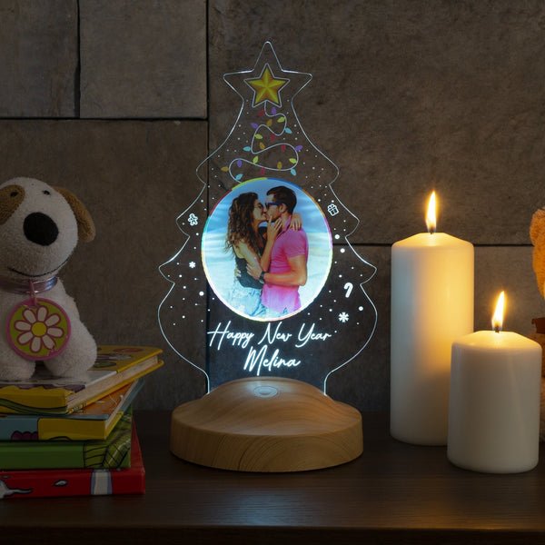 Personalized Christmas Tree Photo LED Lamp, Custom Engraved Gift by Drn Gift Store