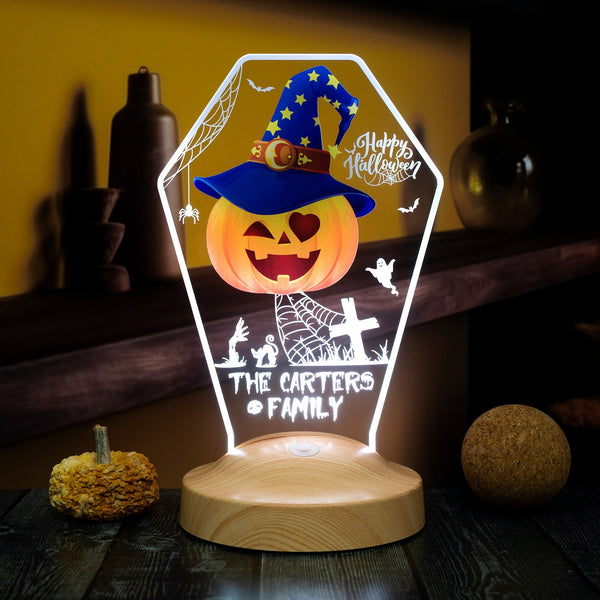 Personalized Halloween Tombstone LED Night Light: Custom Acrylic Pumpkin Decor by Drn Gift Store