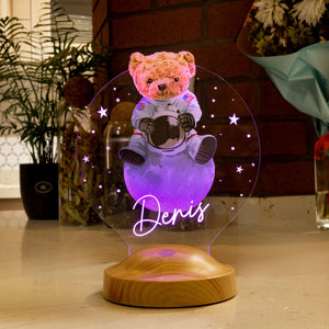 Personalized Teddy Bear Astronaut LED Night Light, Custom Nursery Decor by Drn Gift Store