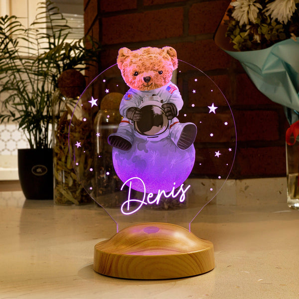 Personalized Teddy Bear Astronaut LED Night Light, Custom Nursery Decor by Drn Gift Store