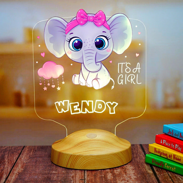 Personalized Elephant Night Light, Nursery Decor, Baby Shower Gift by Drn Gift Store