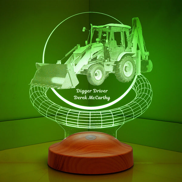 Excavator 3D LED Lamp, Personalized Digger Lamp by Drn Gift Store