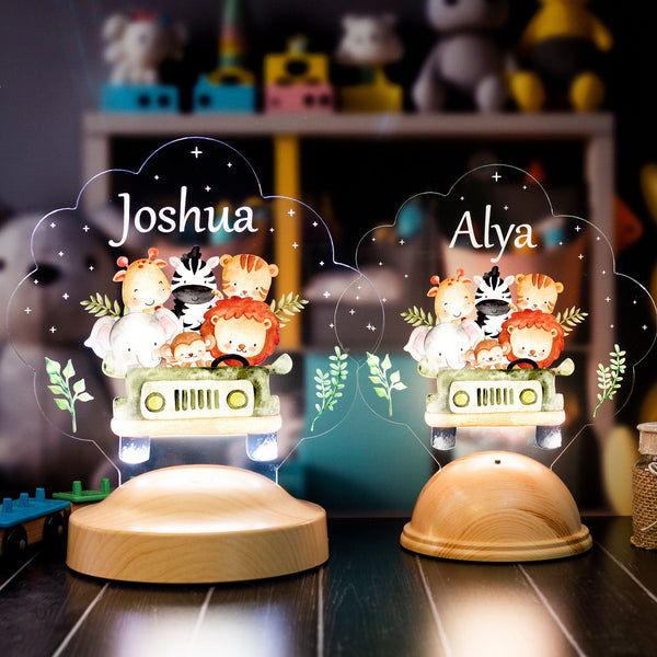 Safari Jungle Animals Light, Baptism Gift, Personalized LED Animal Lamp by Drn Gift Store