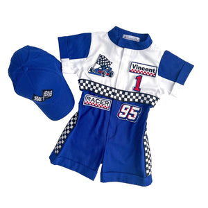 Costumes Club Handmade Race Car Driver Costume for Toddlers - Halloween Costume, Cars Boys Racing Outfit, Toddler Racer Suit by Costumes Club, Blue & White #blue&white